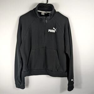 Puma Black Quarter Zip Sweatshirt Men's Small Logo Pullover Kangaroo Pocket